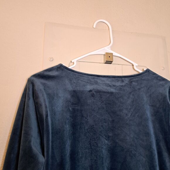 Pure Jill Women Soft Tunic Blue Velour Velvet Pullover V Neck Size M Long Sleeve - Picture 11 of 11